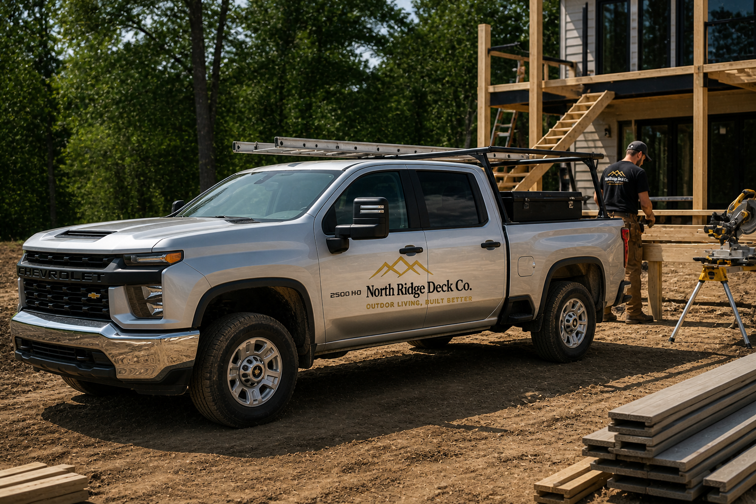 North Ridge Deck Co. truck on jobsite