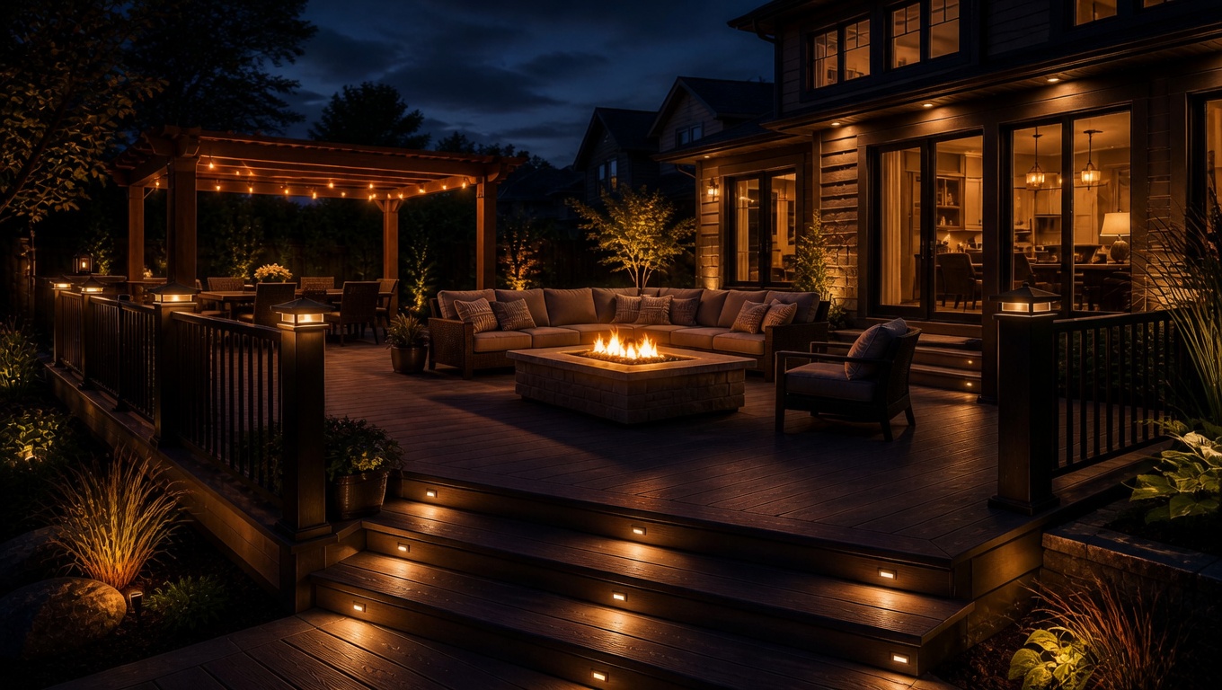 Premium backyard deck with fire pit